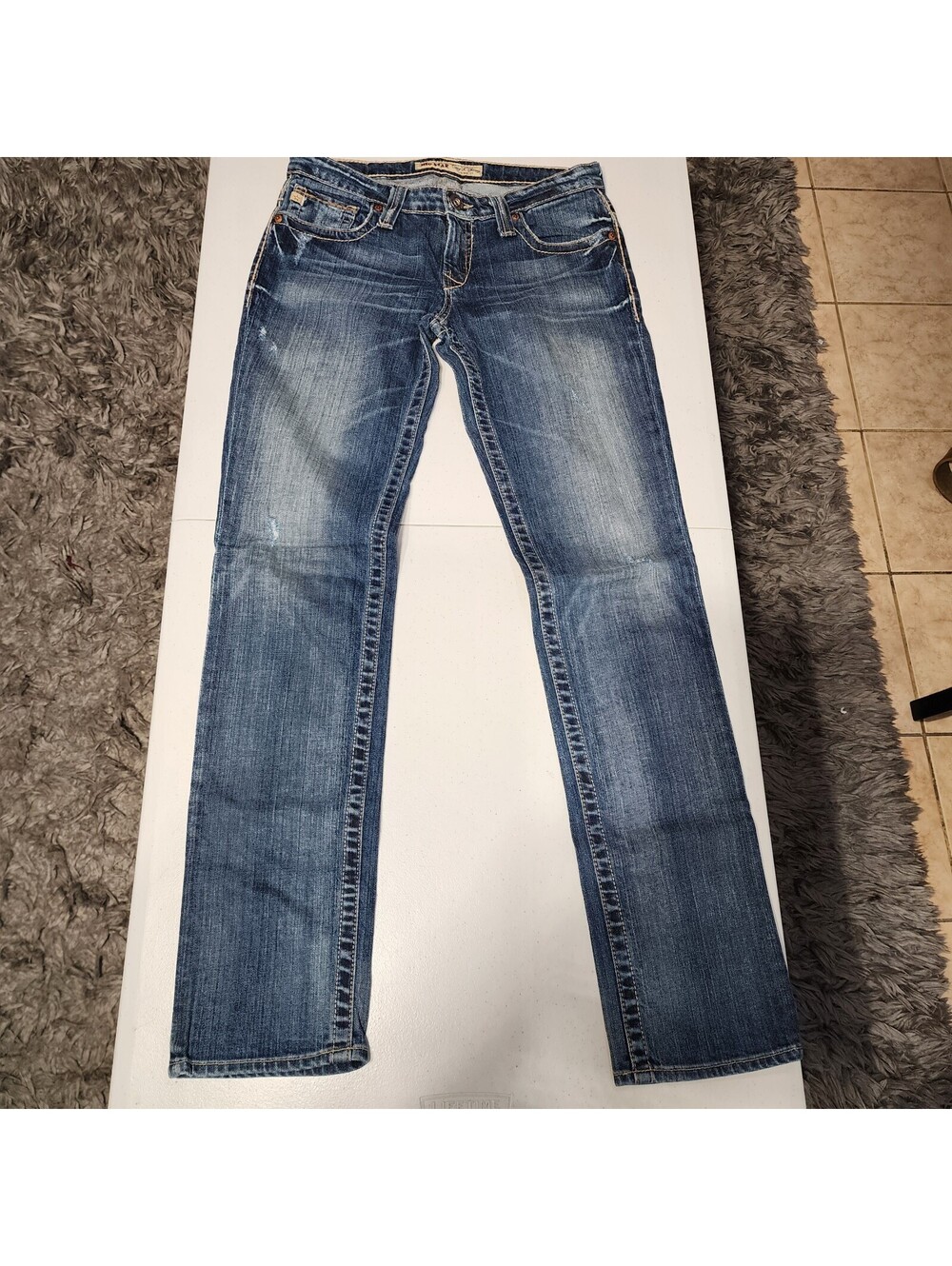 BIG STAR Skinny Blue Denim Jeans Women Stretch Embroidered Zip Button Logo